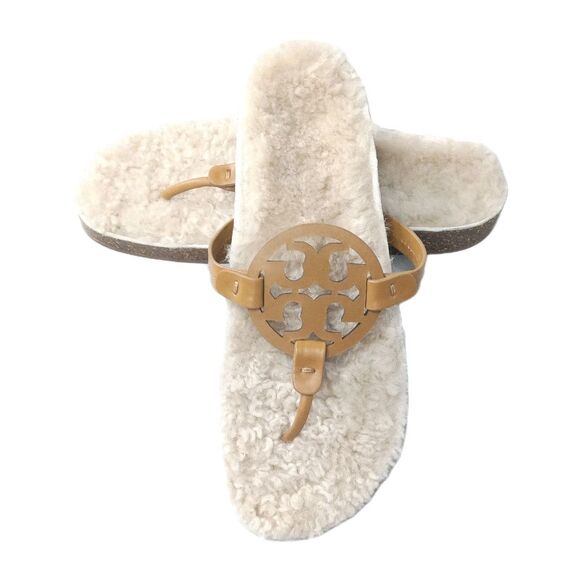 Tory Burch Miller Cloud Shearling Sandals Women's Size 10 Caramel Buttermilk - Picture 8 of 10